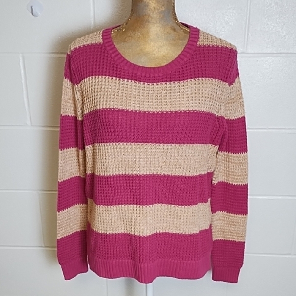 Wide Stripe Fishermans Knit Cotton Blend Soft Sweater - Picture 1 of 10